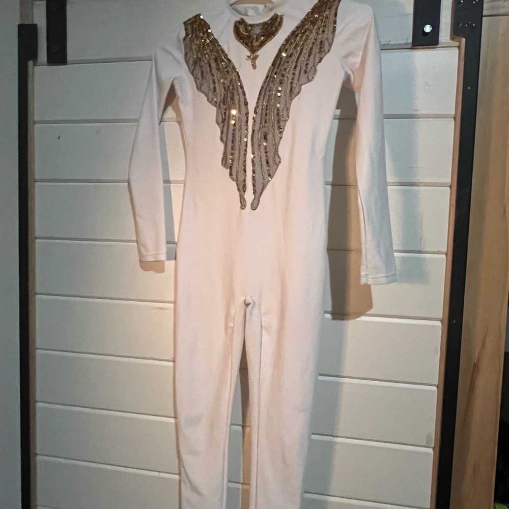 White Jumpsuit with Gold Sequin Detail